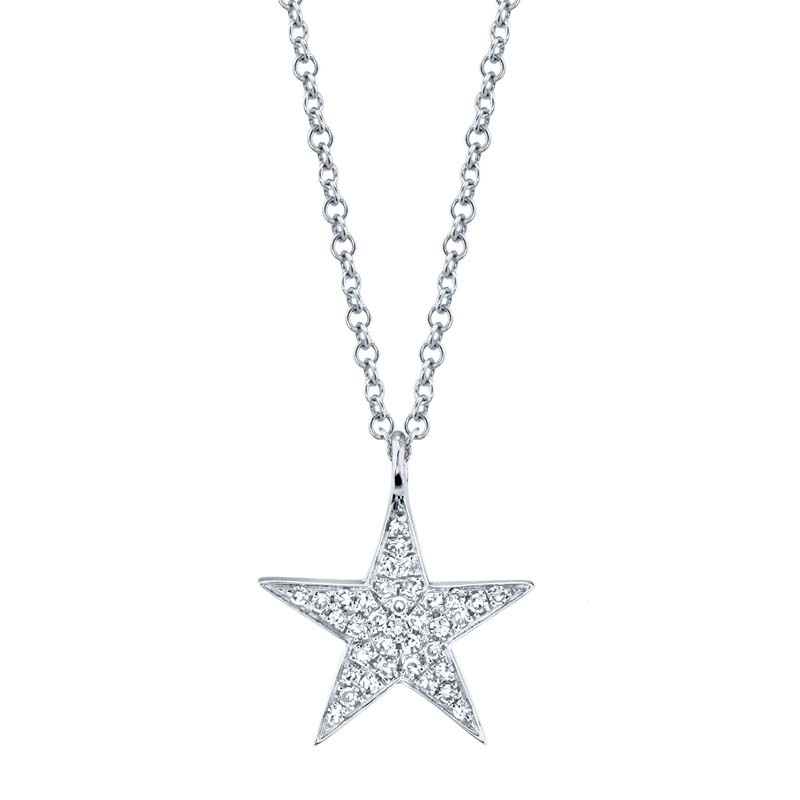 0.09ct 14k White Gold Diamond Star Necklace - SC55001525