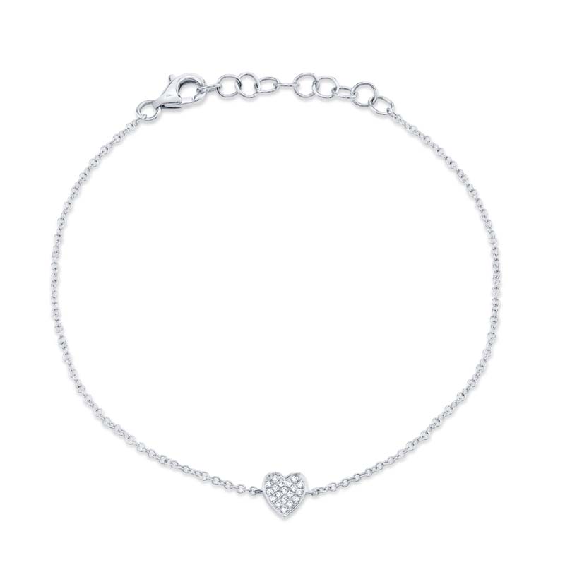 0.04ct 14k White Gold Diamond Pave Heart Bracelet - SC55002976